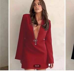 Elegant Red V-Neck Dress